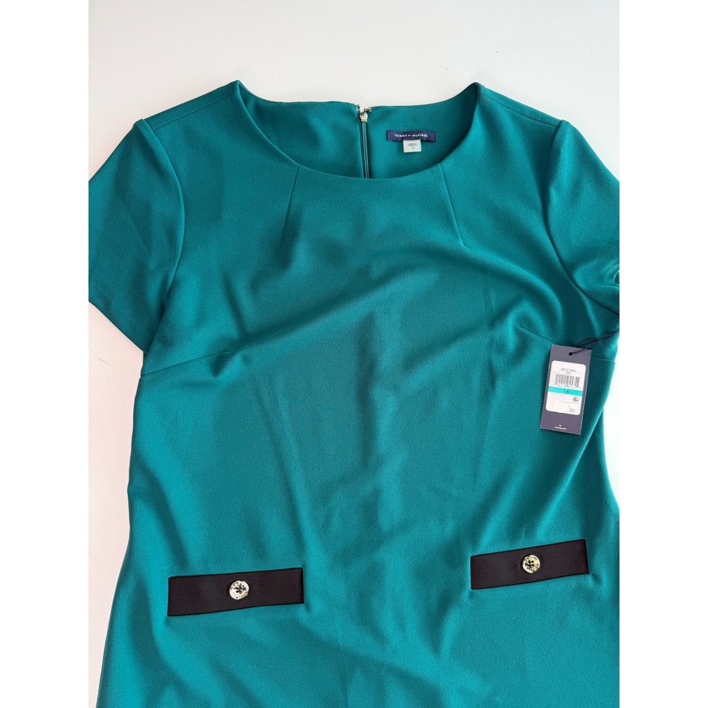 Tommy Hilfiger Womens Teal Green Short Sleeve Dress Faux Pockets Size 16 NWT - Picture 8 of 12